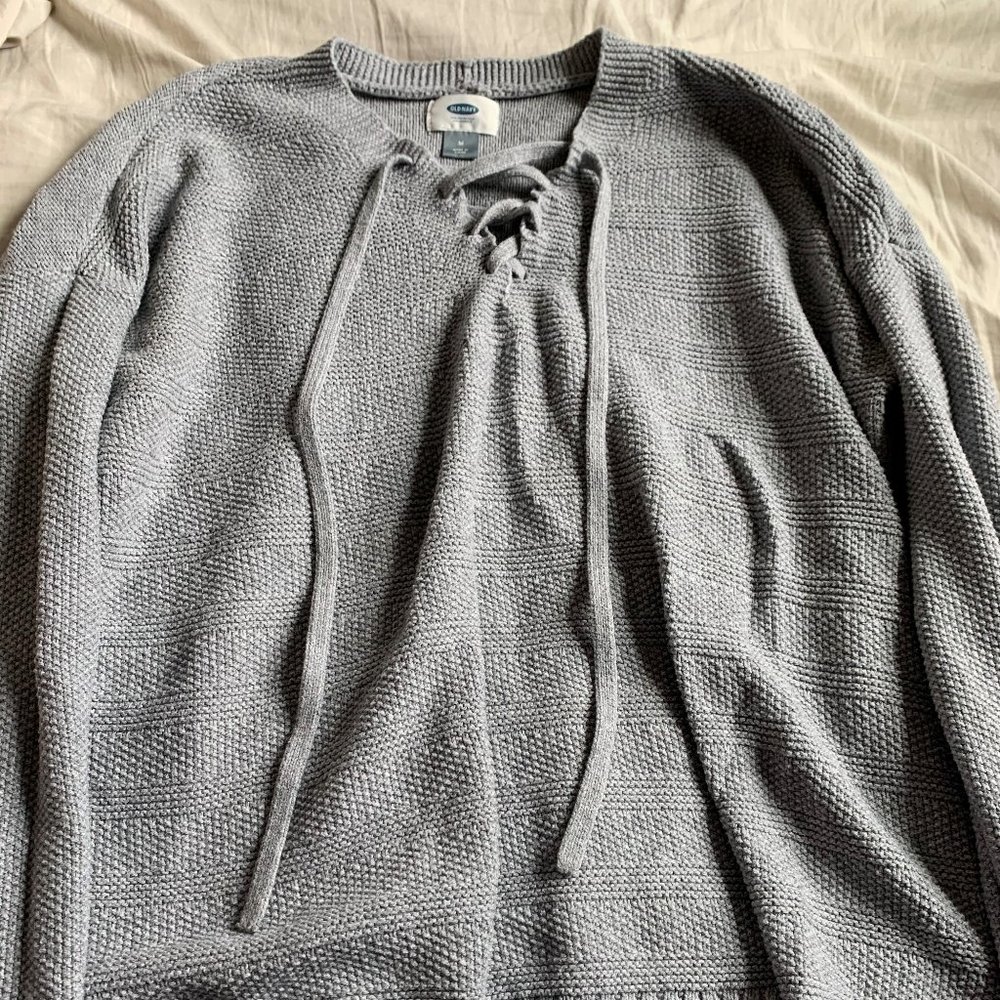 Gray Tie Up Sweater